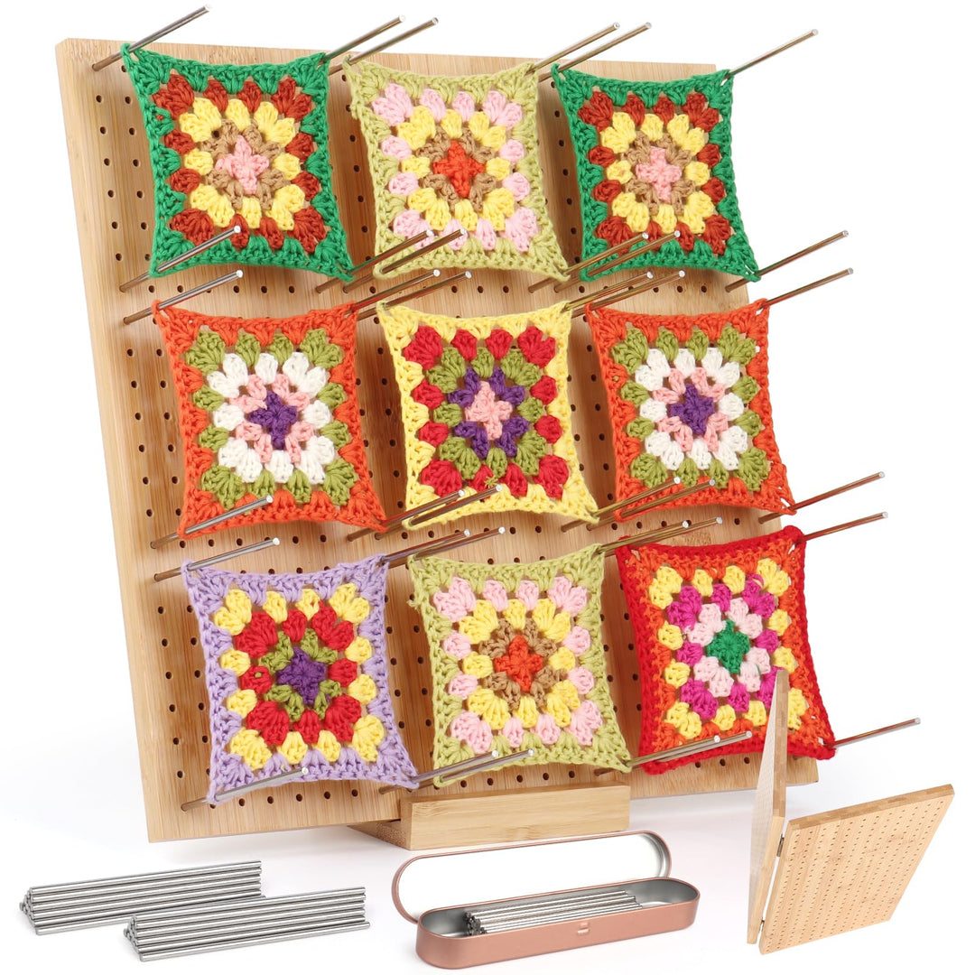 Coopay Granny Square Spanner Gross, 33 x 33 cm Blocking Board Häkeln mit 30 Edelstahl Stabstiften, F