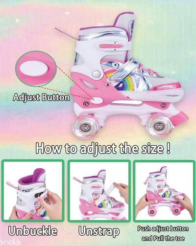 YUDOXN Rollschuhe Mädchen Verstellbar.komfortabl LED Rollerskates für Jugendliche und Anfänger.3 Grö