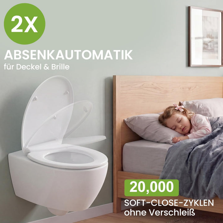 YEAUPE PRO Toilettendeckel mit Absenkautomatik Oval, WC Sitz Duroplast, Weiss | Klodeckel, Klobrille