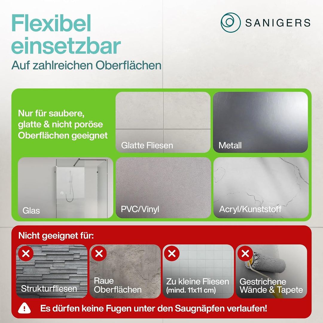 Haltegriff mit Saugnapf I 2026 I EXTRA STARKER HALT 130 KG I 36,5 CM Haltegriff Dusche ohne Bohren,