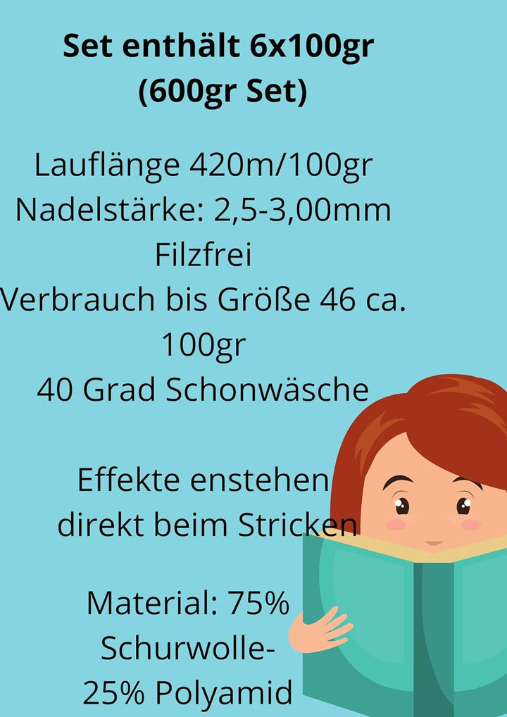 Comfort Wolle Sockenwolle Strumpfwolle Comfort Color 4-lagig - Farbset 6 x 100 g - 420 m Länge - Bun