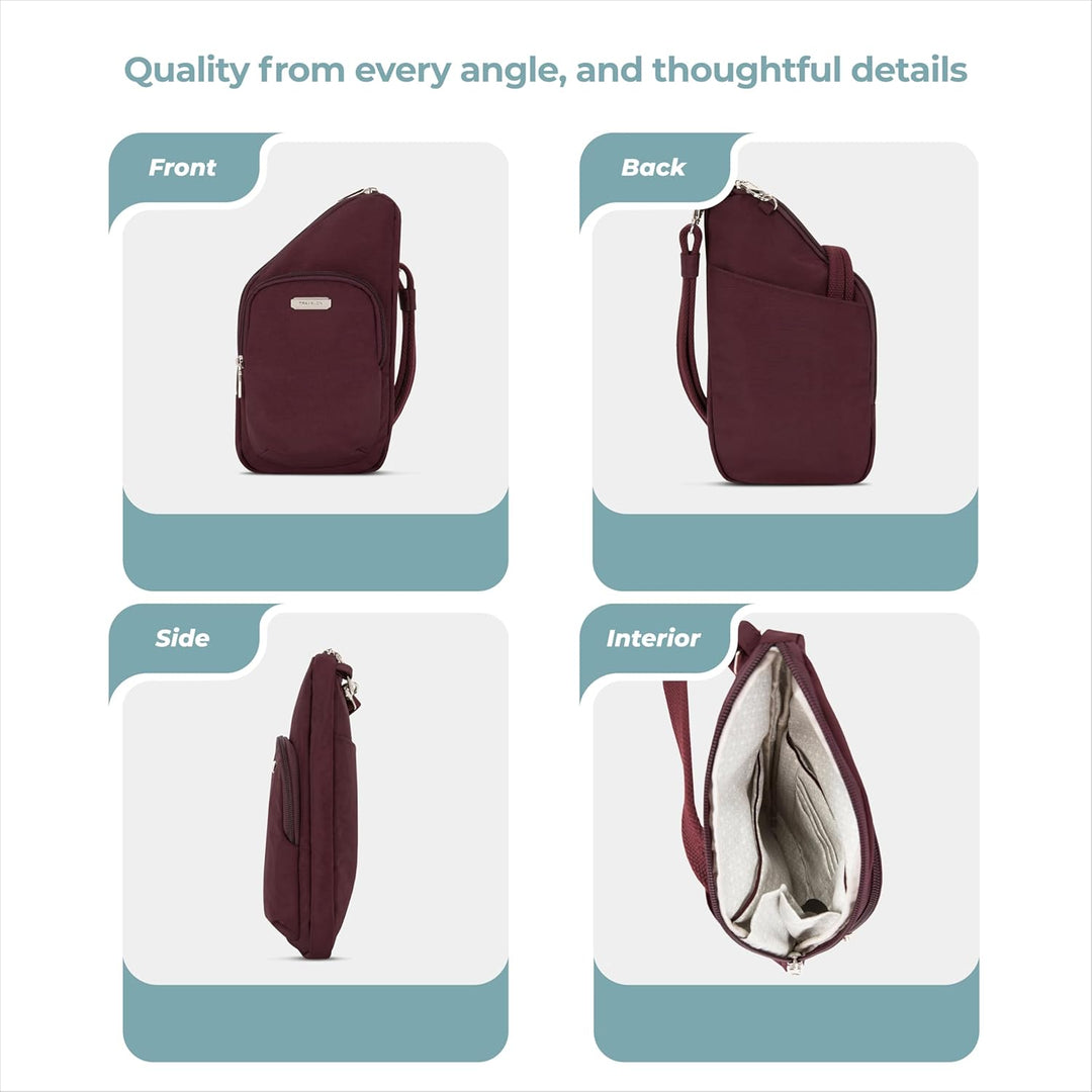 Travelon Unisex Essentials Umhängetasche Compact Crossbody Dunkles Bordeauxrot, Compact Crossbody Du