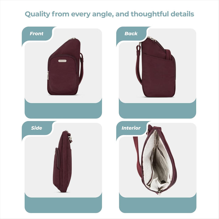 Travelon Unisex Essentials Umhängetasche Compact Crossbody Dunkles Bordeauxrot, Compact Crossbody Du