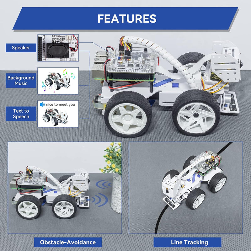 SunFounder Raspberry Pi Smart Video Robot Car Kit für Raspberry Pi, Python/Blockly (wie Scratch), We