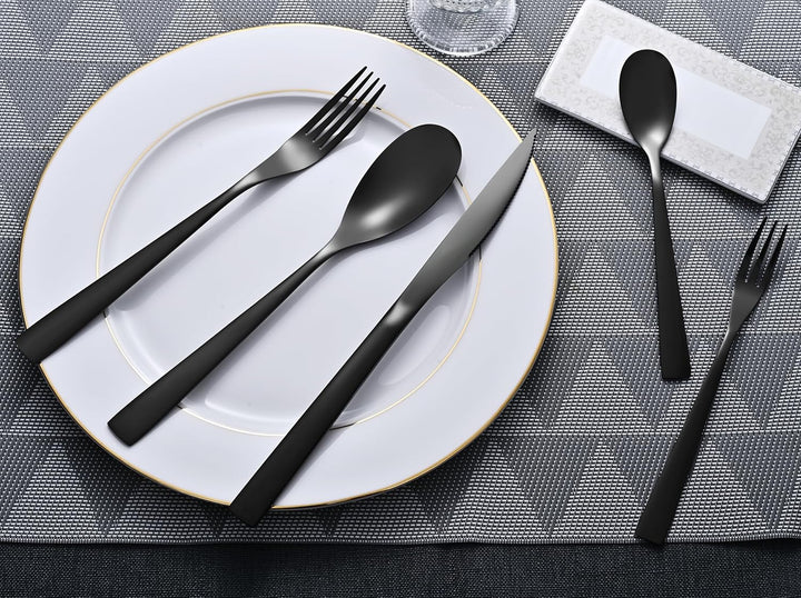 Otto Koning - Berlin - Besteck schwarz 4 Personen, Essbesteck Set 20 teilig, Titanium schwarz platti