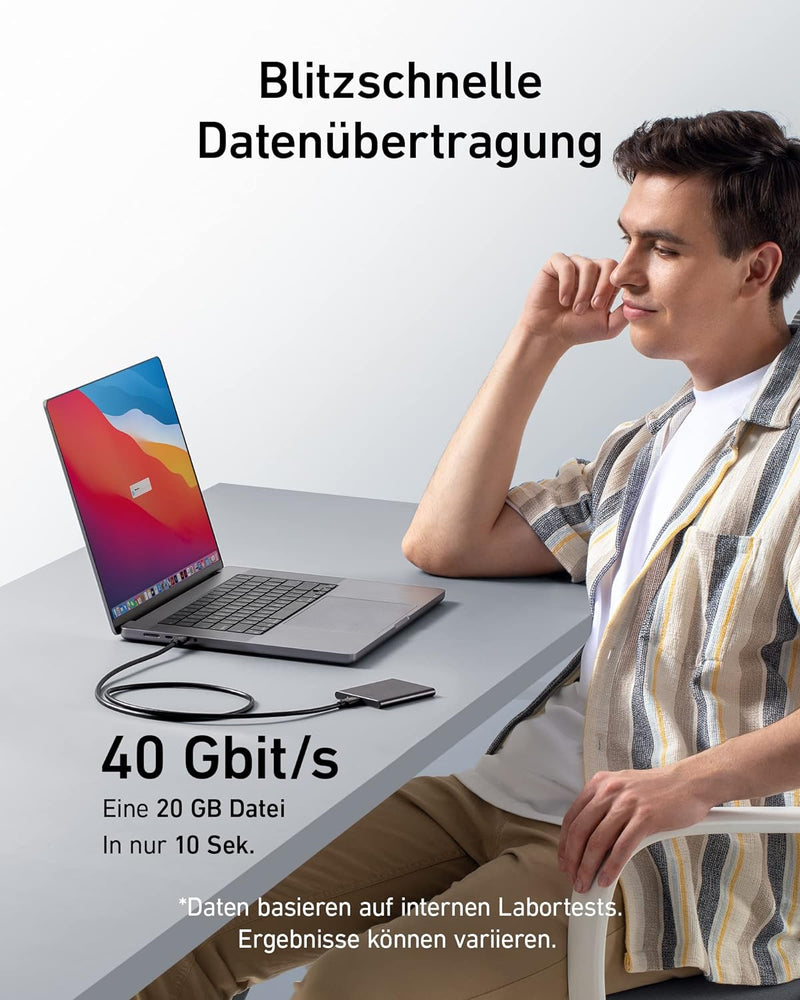 Anker USB 4 Kabel 100cm, Unterstützt 8K HD Display, 40 Gbit/s Datentransfer, 240W USB-C auf USB-C La