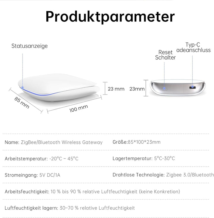AVATTO Zigbee und Bluettoot Dual-Mode Gateway Hub für AVATTO-Türschloss und Thermostat.Kompatibel mi