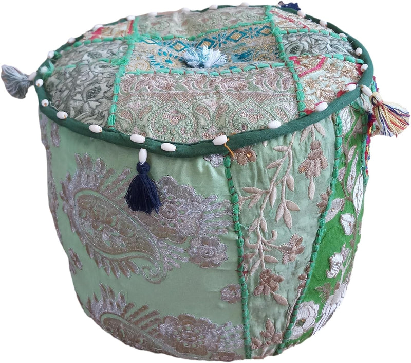 PUSHPACRAFTS Ottoman Pouf Indian Bohemian Style Interior Decor Footstool Floor Pillow Indian Embroid