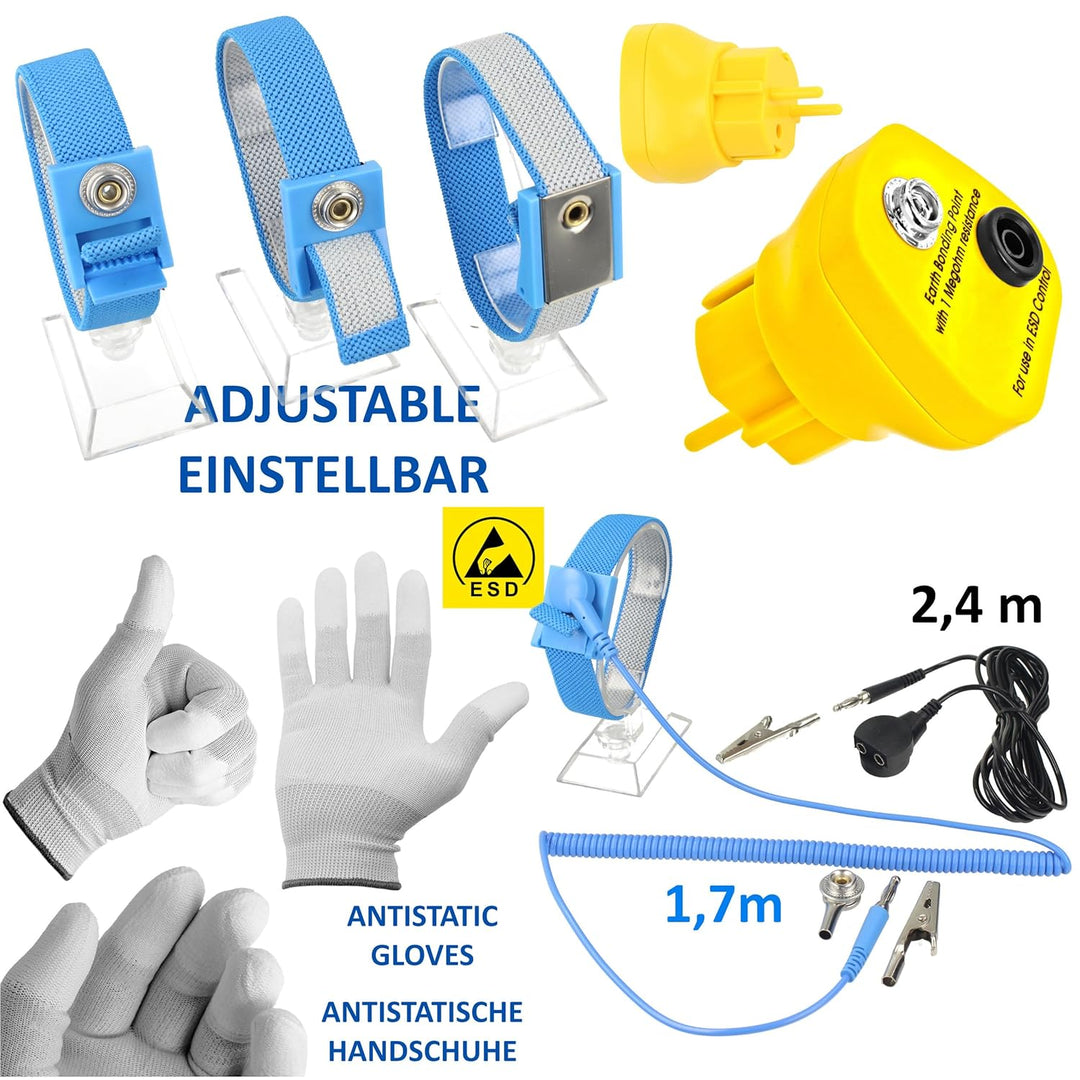 Minadax 40 x 30cm Antistatik ESD Computer Matte Tischmatte „Premiumqualität“ inkl. Manschette + 2,4m