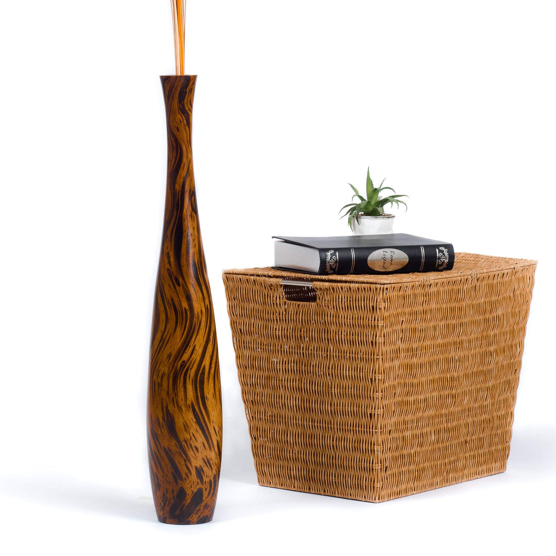 Leewadee Grosse Bodenvase für Dekozweige hohe Standvase Design Holzvase, Holz, 70 cm, Braun Hellbrau