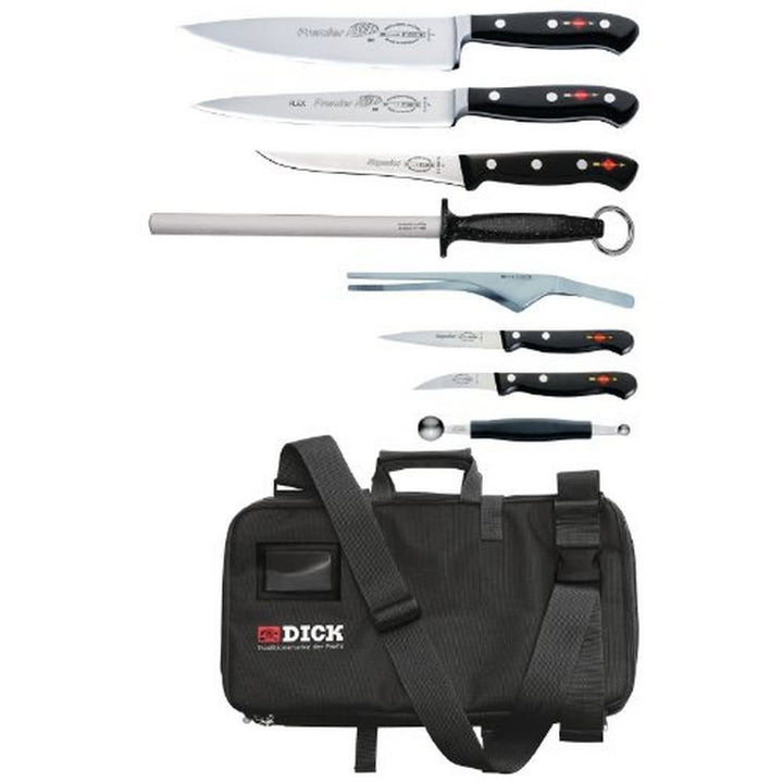 F. DICK Culinary Bag 8-teilig (inkl. Küchenmesser, Fruchtausstecher + Wetzstahl, für bis zu 34 Messe