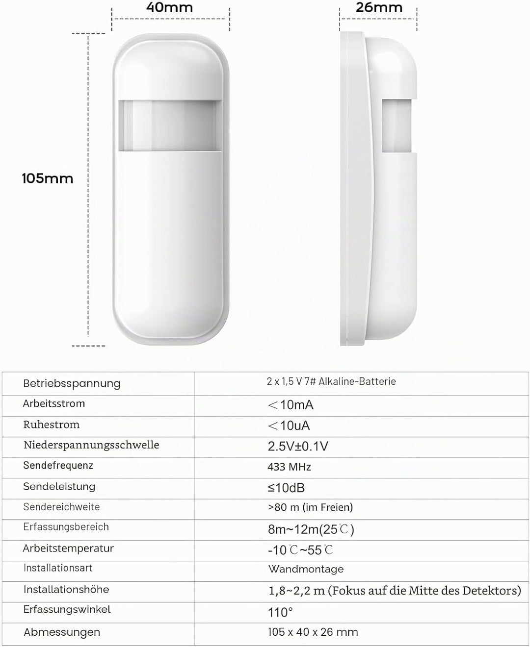 PGST 433MHz Drahtloser PIR-Melder Infrarot-Bewegungsmelder für Haus, Geschäft und Alarmanlage (PG107