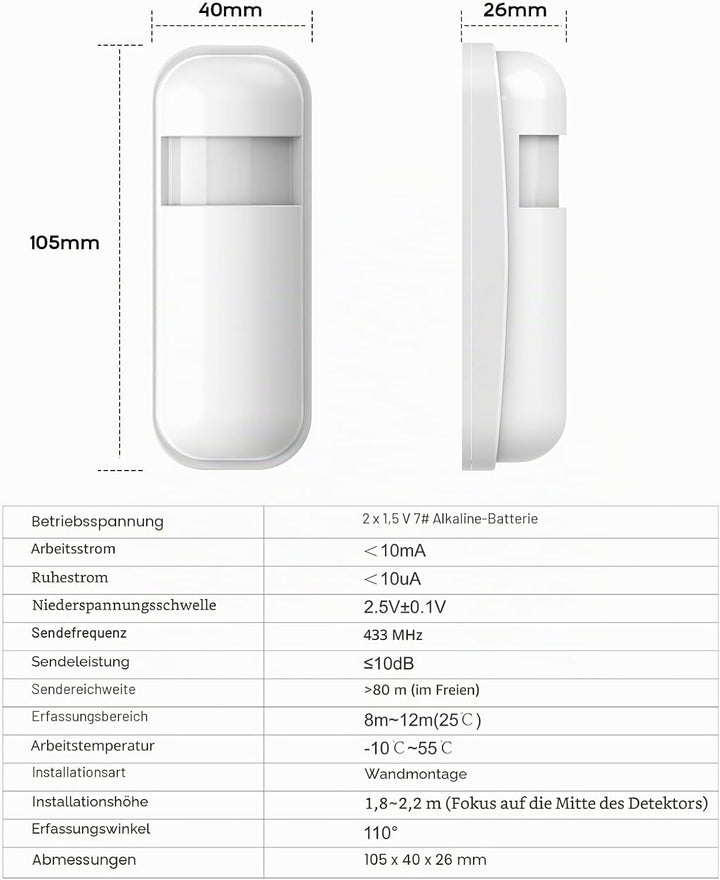 PGST 433MHz Drahtloser PIR-Melder Infrarot-Bewegungsmelder für Haus, Geschäft und Alarmanlage (PG107