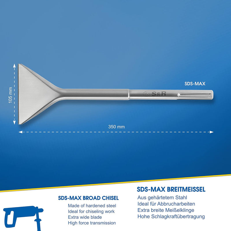 S&R Breitmeissel, Spatmeissel SDS MAX Schaft, 350 x 105 mm, Betonmeissel, extra breit, Meissel in In