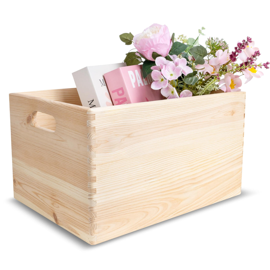 Creative Deco XXL Grosse Holzkiste Obstkiste Korb Ostern | 40x30x24cm (+/-1cm) | mit Griffen ohne De