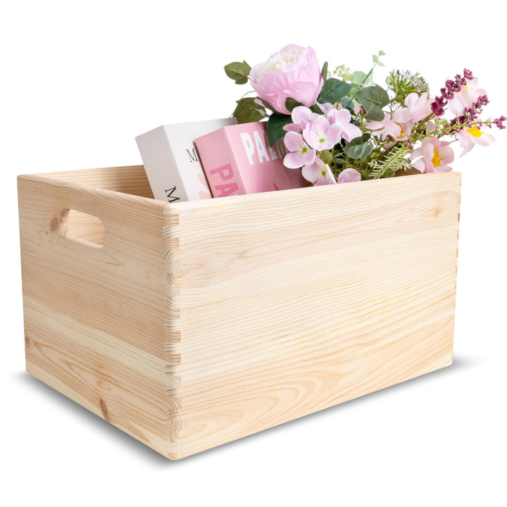 Creative Deco XXL Grosse Holzkiste Obstkiste Korb Ostern | 40x30x24cm (+/-1cm) | mit Griffen ohne De