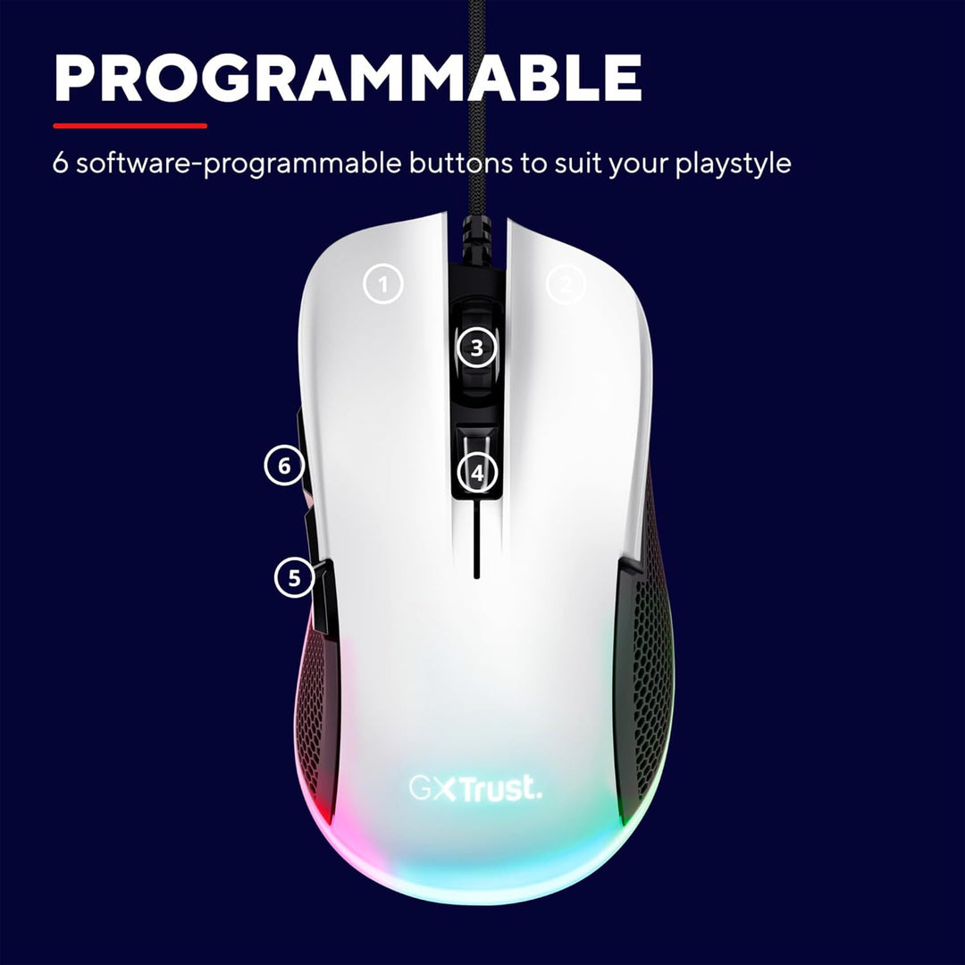 Trust Gaming GXT 922W Ybar Gaming Maus, 68% Recycelten Materialien, RGB LED-Beleuchtung, 6 Programmi
