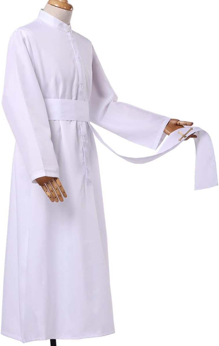 COSDREAMER Geistliche Soutane Klerus Robe Prediger Cassock Mens Lob Lob Anbetung Robe (Weiss, M) Wei