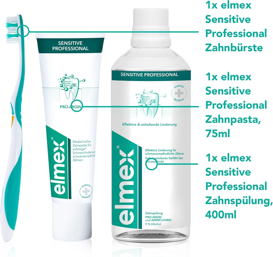 elmex Set Sensitive Professional mit Zahnpasta, Mundspülung & Zahnbürste 3 Stück (1er Pack) Set mit