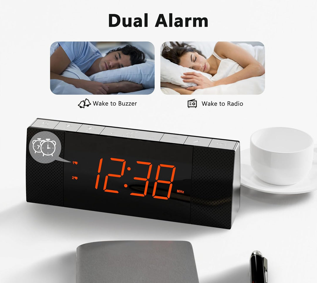 iTOMA RadioWecker mit Bluetooth, FM Radio, Dual Wecker mit Snooze, USB-Aufladung, Auto und manueller