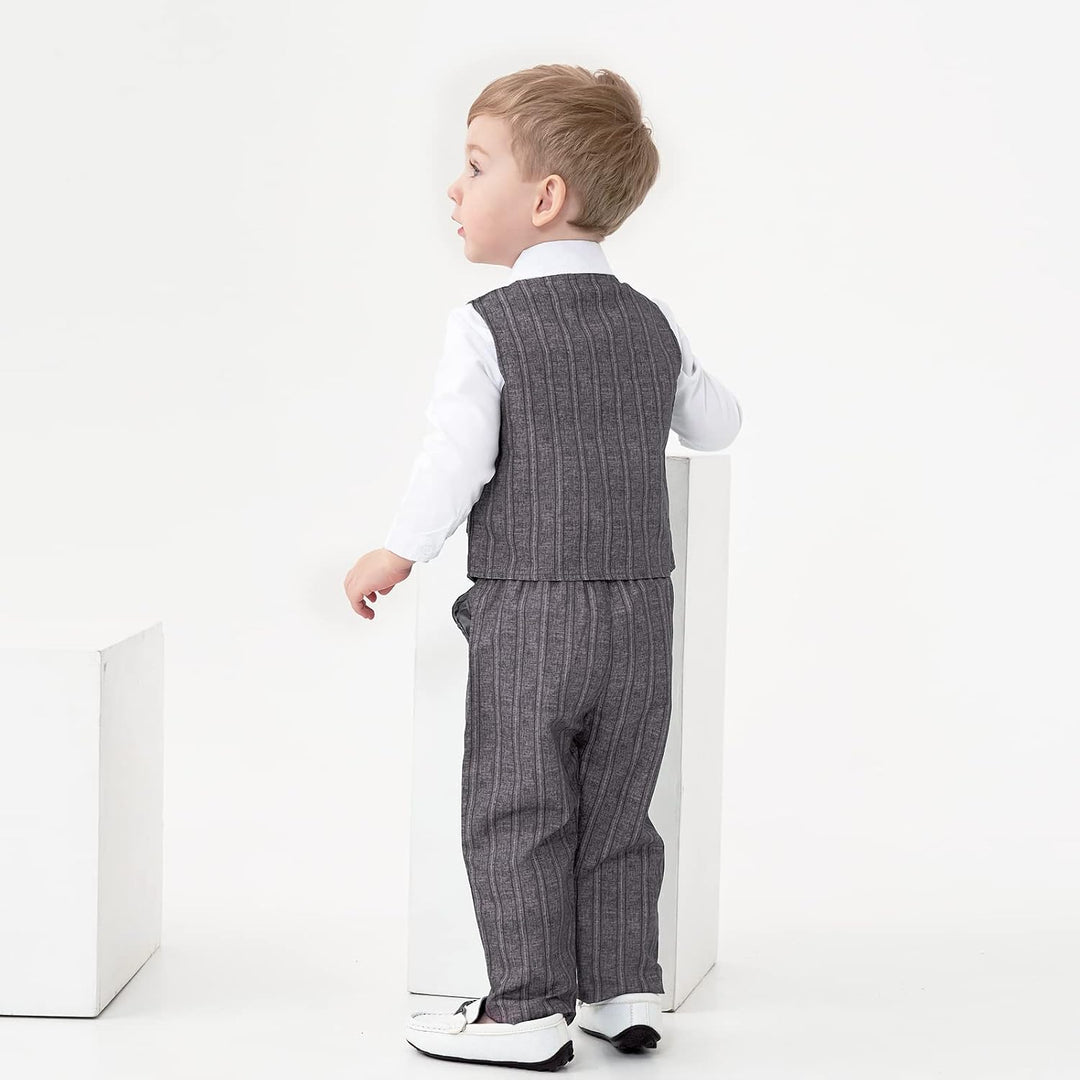 Volunboy Baby Anzug Jungen Anzugweste Hemd mit Fliege für Festlich Hochzeit Bekleidung Set 4tlg 4-5