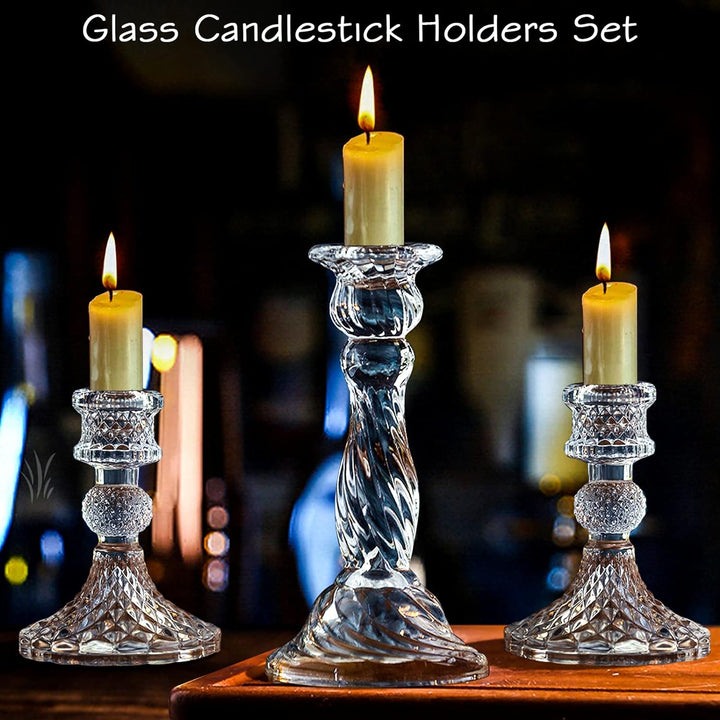 Kerzenhalter aus Glas – Set mit 8 transparenten Kerzenständern, Kristallkerzen, für alle formellen V