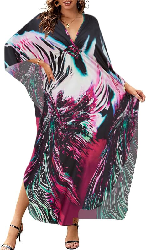 Bsubseach Frauen Plus Grösse Kaftan Kleid Badeanzug Druck Kaftan Strand Cover Up Kleid Feuerwerk, Fe