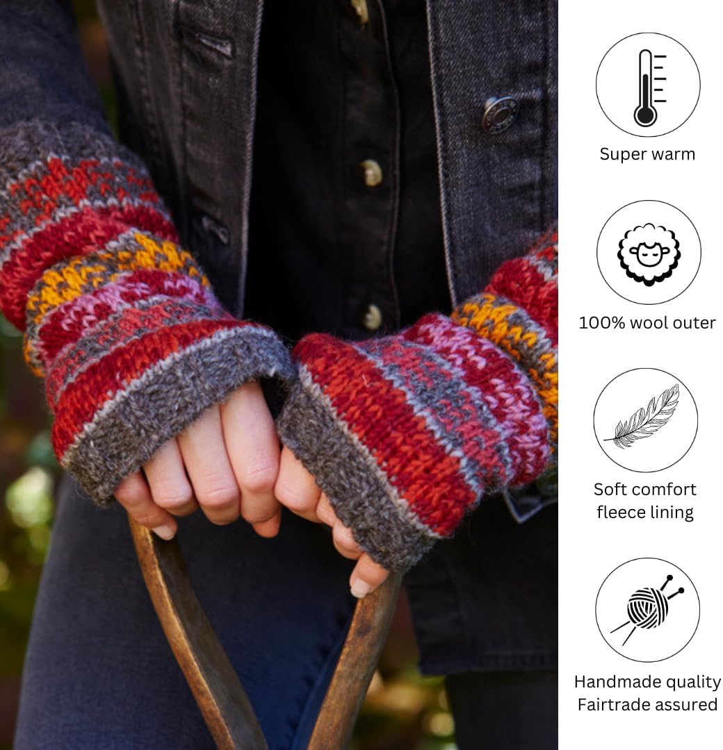 Frauen Wolle Handwärmer Fleece Gefüttert Handgestrickte Sterne Grau Mehrfarbig Einheitsgrösse Handma