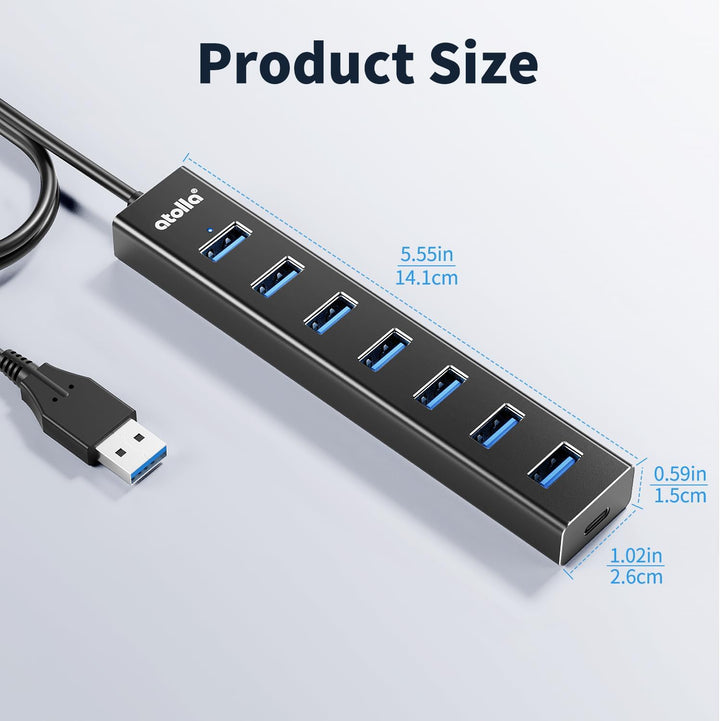 USB Hub 3.0, Aluminium 8-Port USB Verteiler 5Gbps Adapter mit 100cm Lang Kabel, Mehrfach USB3.0-Date
