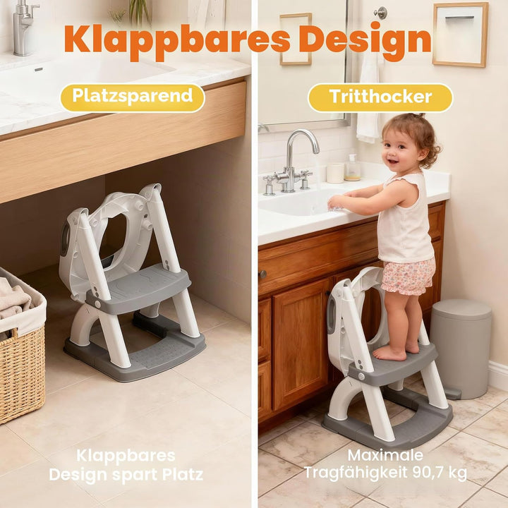 Toilettensitz Kinder mit Treppe, Upgraded WC Aufsatz für Kinder für Jungen und Mädchen, 2-in-1 Toile
