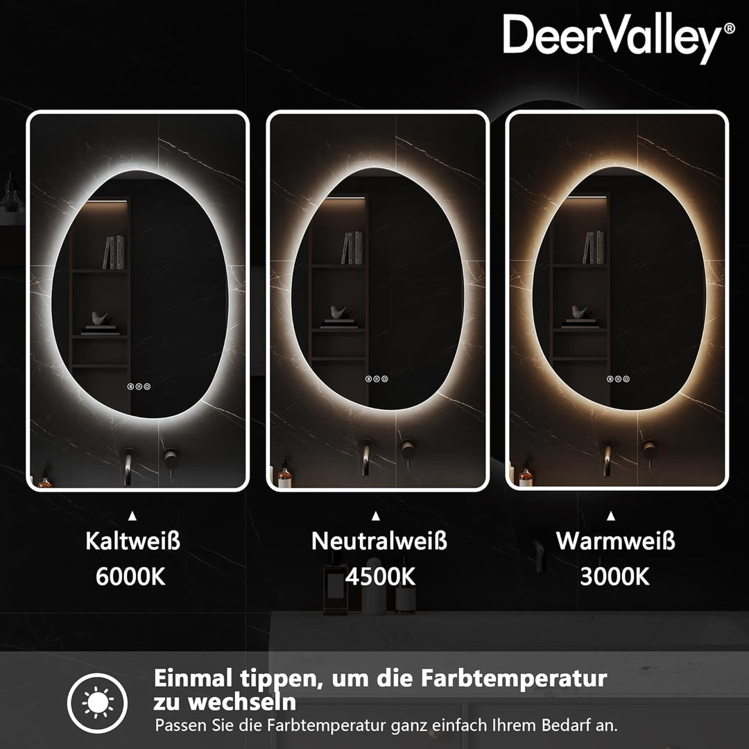 DeerValley Badezimmer Wandspiegel (Silber 70 * 50) Badspiegel mit Beleuchtung 50 x 70 cm, LED Badezi