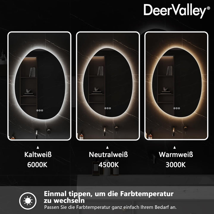DeerValley Badezimmer Wandspiegel (Silber 70 * 50) Badspiegel mit Beleuchtung 50 x 70 cm, LED Badezi