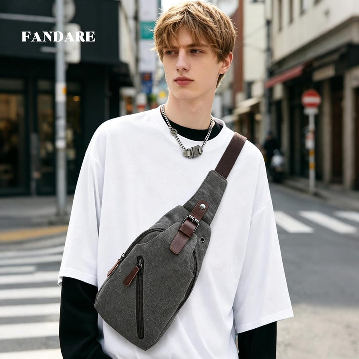 FANDARE Sling Bag mit Kopfhöreröffnung Studenten Party Outdoor Multifunktional Umhängetasche Damen/H