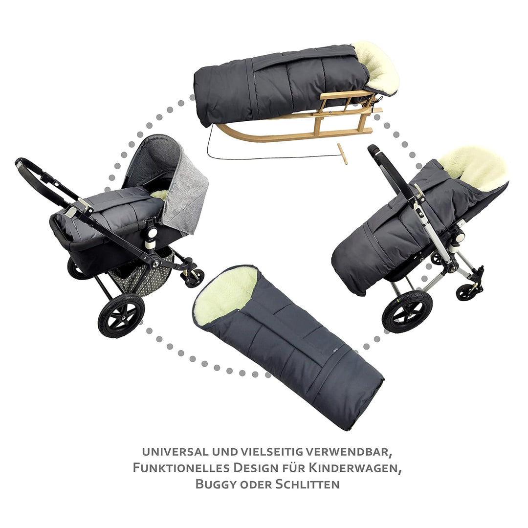 BAMBINIWELT KOMBI-ANGEBOT MUFF + Winterfusssack/MUMIE- aus Lammwolle für Kinderwagen, Buggy, Schlitt