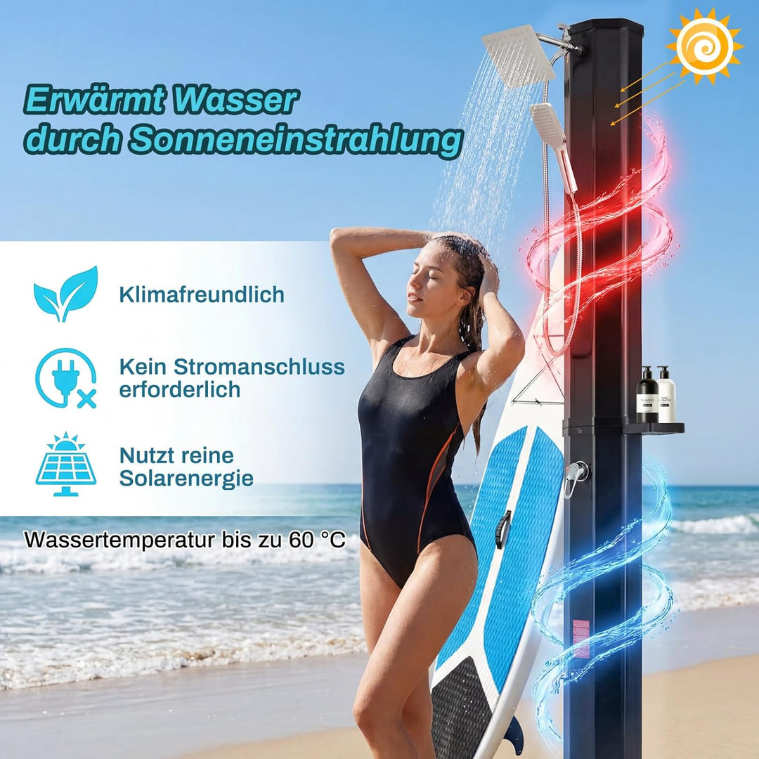Solardusche, Solar Gartendusche 40 Liter inkl. Handbrause, 360° Duschkopf, Fussdusche, Gartenschlauc