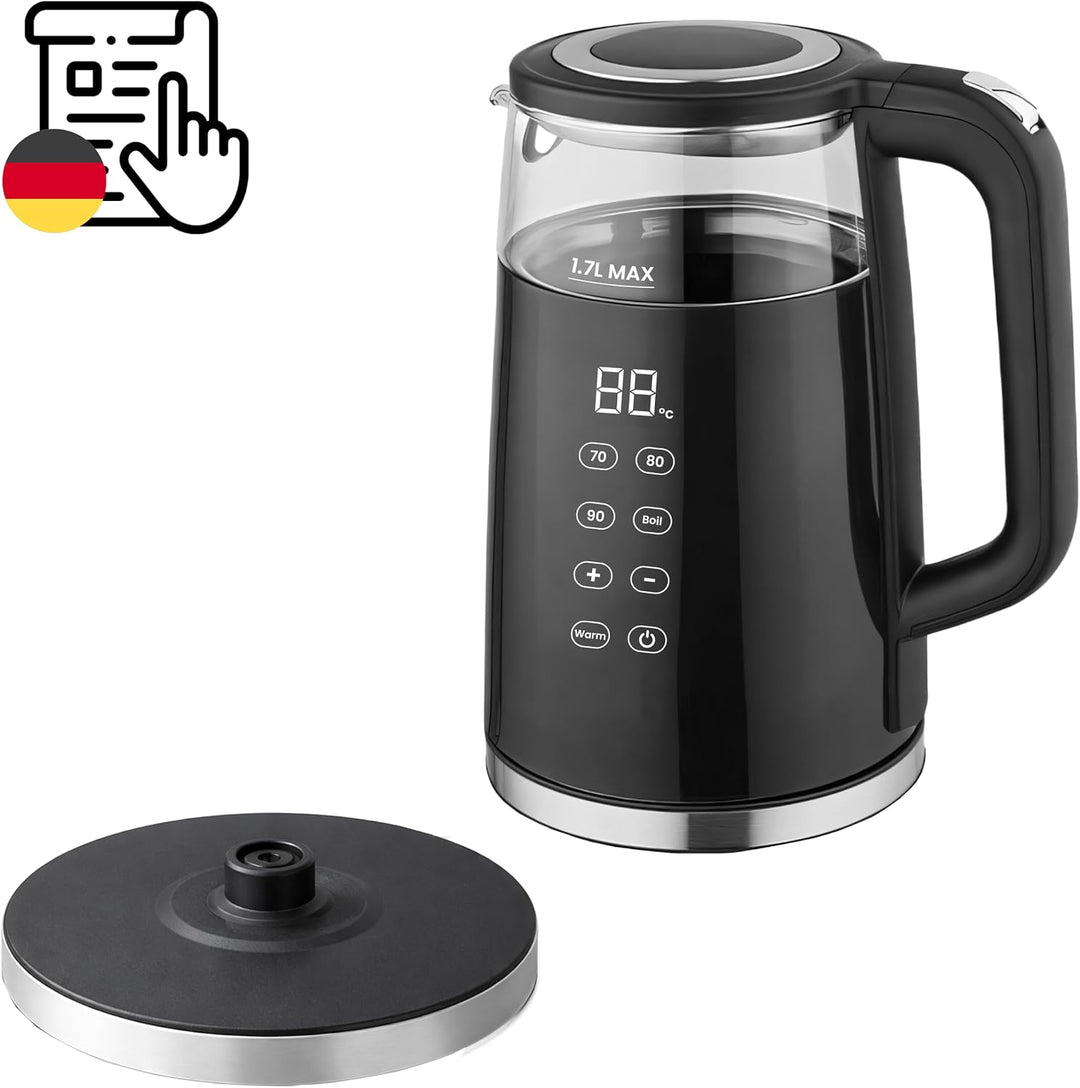 Retoo Glas Wasserkocher 1.7L mit Temperatureinstellung Elektrisch, 2200W, BPA-frei, 70–100°C, Touch-