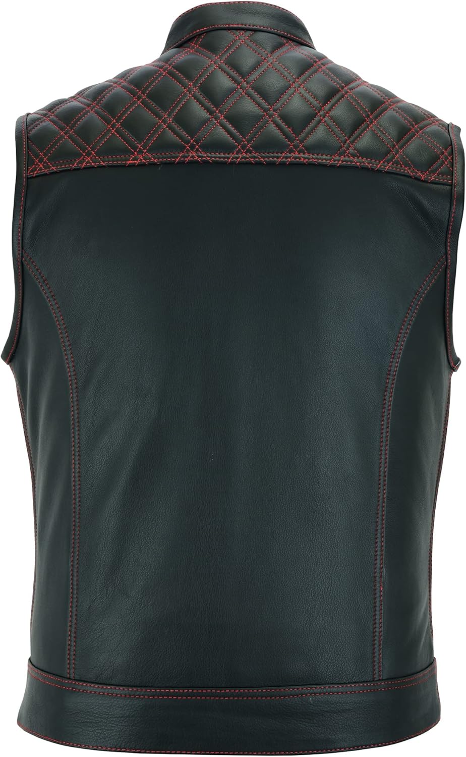 Leatherick Groove Club Herren-Motorradweste aus schwarzem Leder – Bikerweste 46 Schwarz (rote Rauten