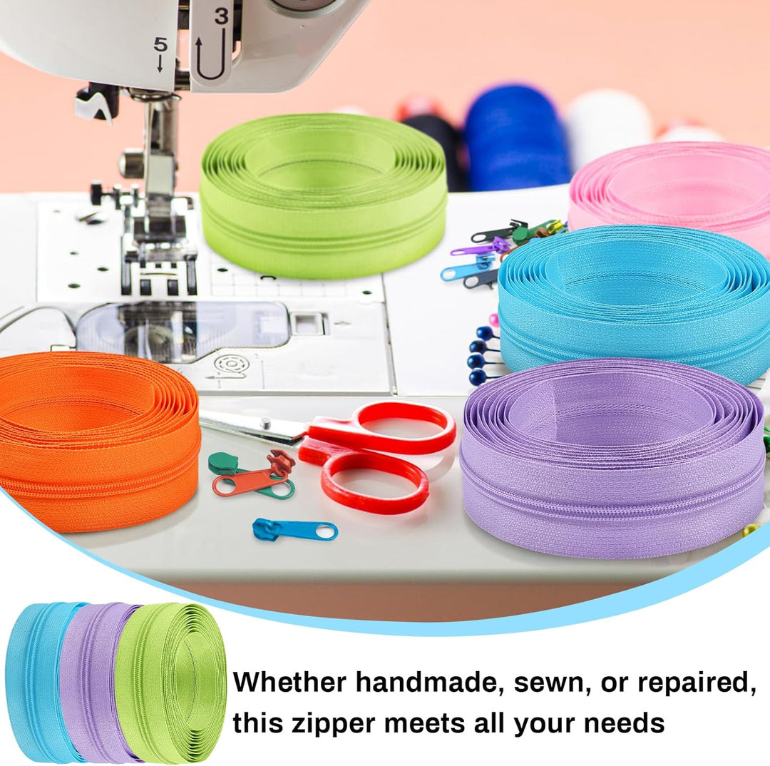 DOITEM 2,8 mm 10 Farben Reissverschlüsse 28 m Nylon-Endlos-Reissverschluss-Set mit Schieber und Reis
