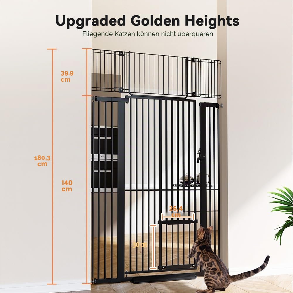 COMOMY 180 cm Extra Hoch Türgitter Katze/Hund, 75-103 cm Extra Breit Türschutzgitter mit Verstellbar