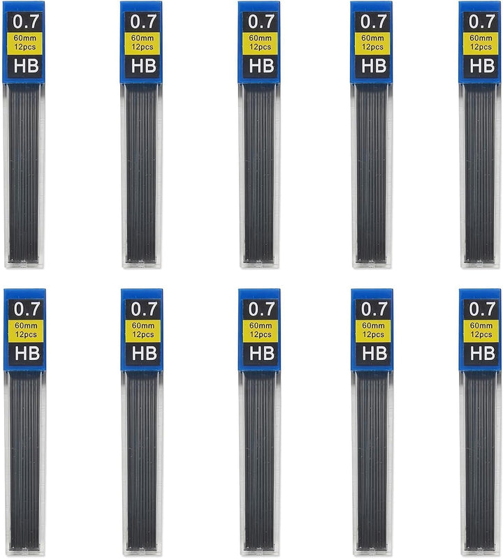 120 Bleistiftminen 0,7 mm Bruchsichere, Hochwertige Harzmine, 10 Sets mit je 12 Minen, Kunststoff-Au