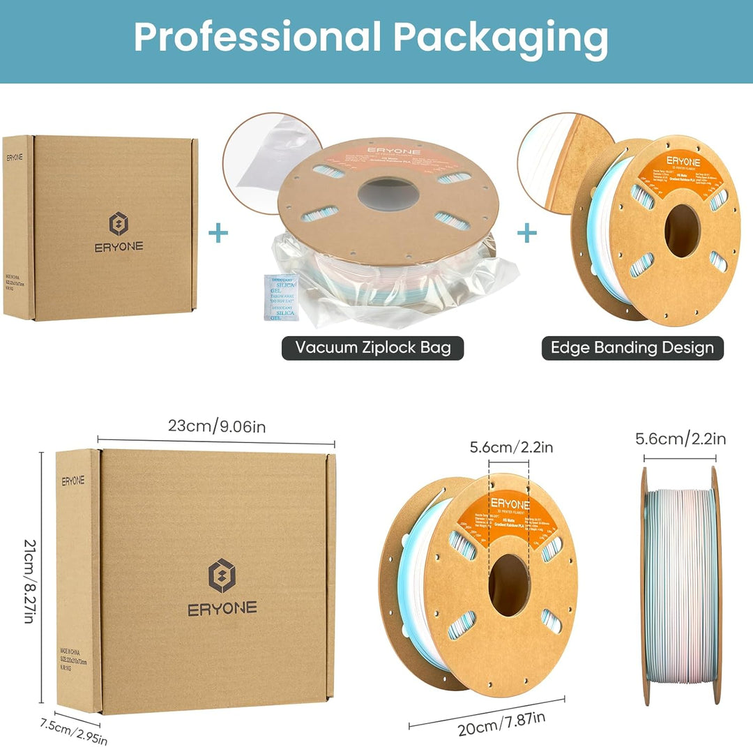 ERYONE Matte PLA 3D Drucker Filament 1.75mm, Matte Gradient Rainbow PLA, Massgenauigkeit +/- 0.03 mm