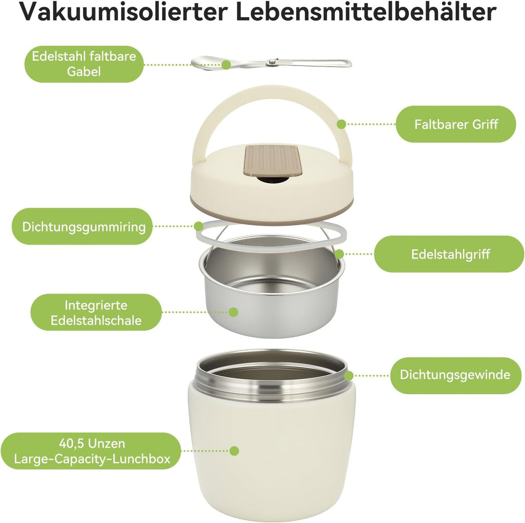 OTraki Thermobehälter Essen 1200ml, Lunchbox Thermo mit Löffel, Wärmebehälter für Speisen Kinder, Ed