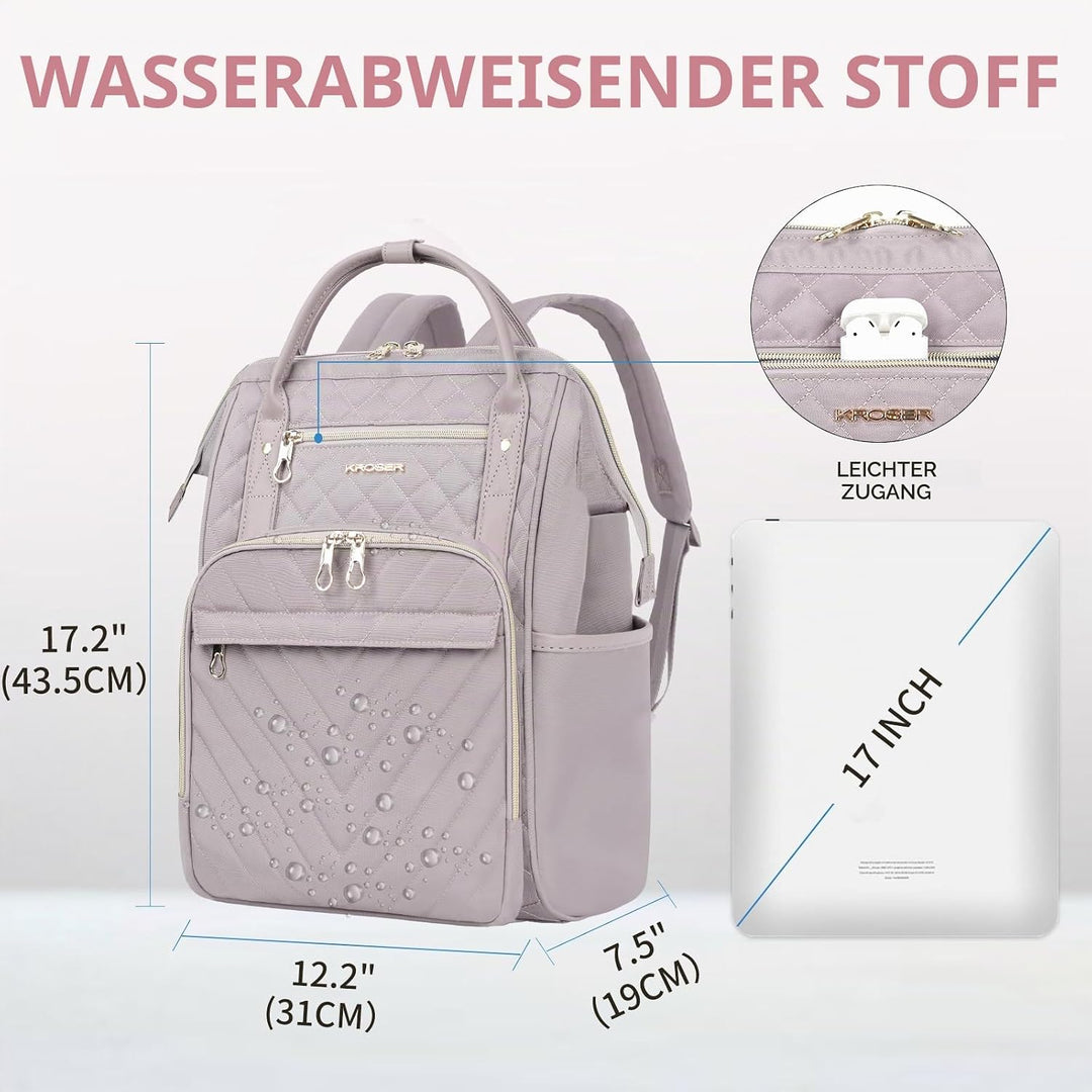 KROSER Laptop-Rucksack Damen 17 Zoll Business Reiserucksack Wasserdicht mit Hartgeschältem Sicherhei