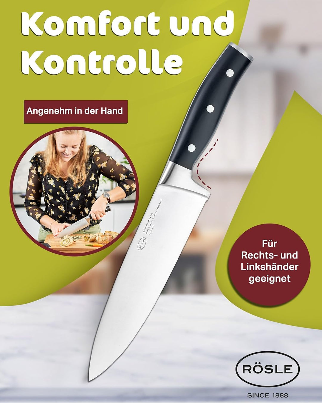RÖSLE Kochmesser Tradition, Hochwertiges Küchenmesser zum Schneiden von Fleisch, Fisch, Geflügel und