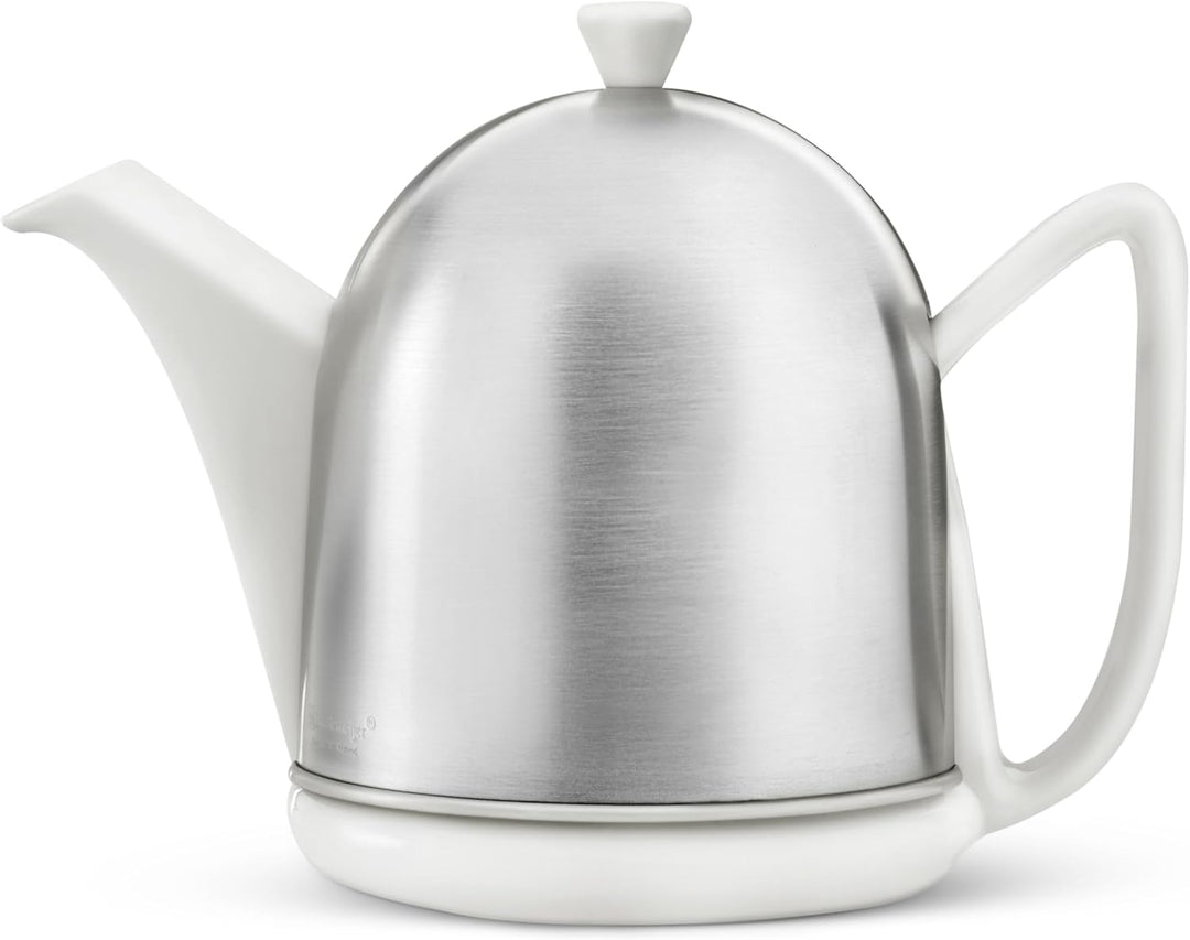 Bredemeijer kleine weisse Matte Keramik Teekanne 1.0 Liter mit Edelstahlhaube Weiss 1 l, Weiss 1 l
