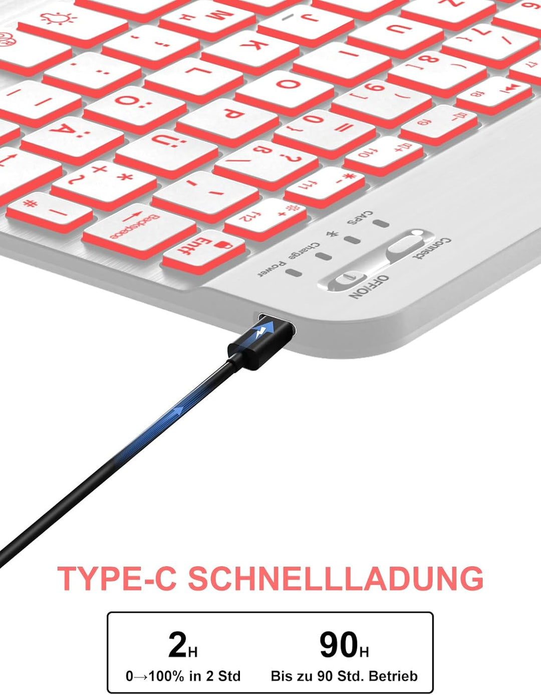 JADEMALL Für iPad 6. Generation Hülle mit DE Tastatur, Abnehmbare Bluetooth Tastatur mit 7-Farben Ba