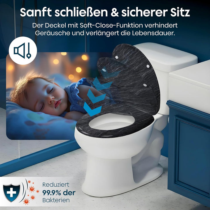 Yelcona WC-Sitz Duroplast,max. Belastung der Klobrille 150 kg Toilettensitz mit Absenkautomatik und