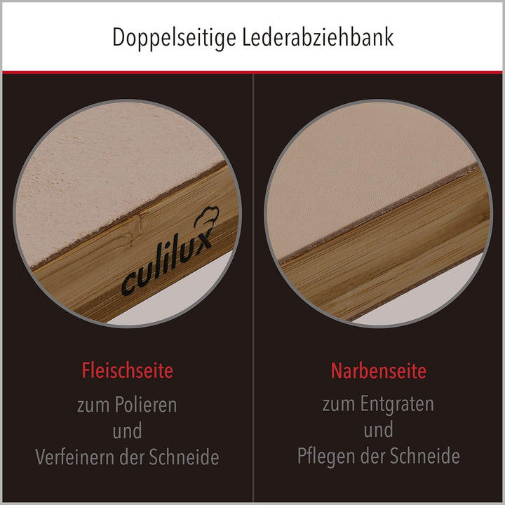 CULILUX Pro Schleifstein Profi Set XL Wetzsteine Körnung 400 1000 6000 auf Glas doppelseitige Leder-