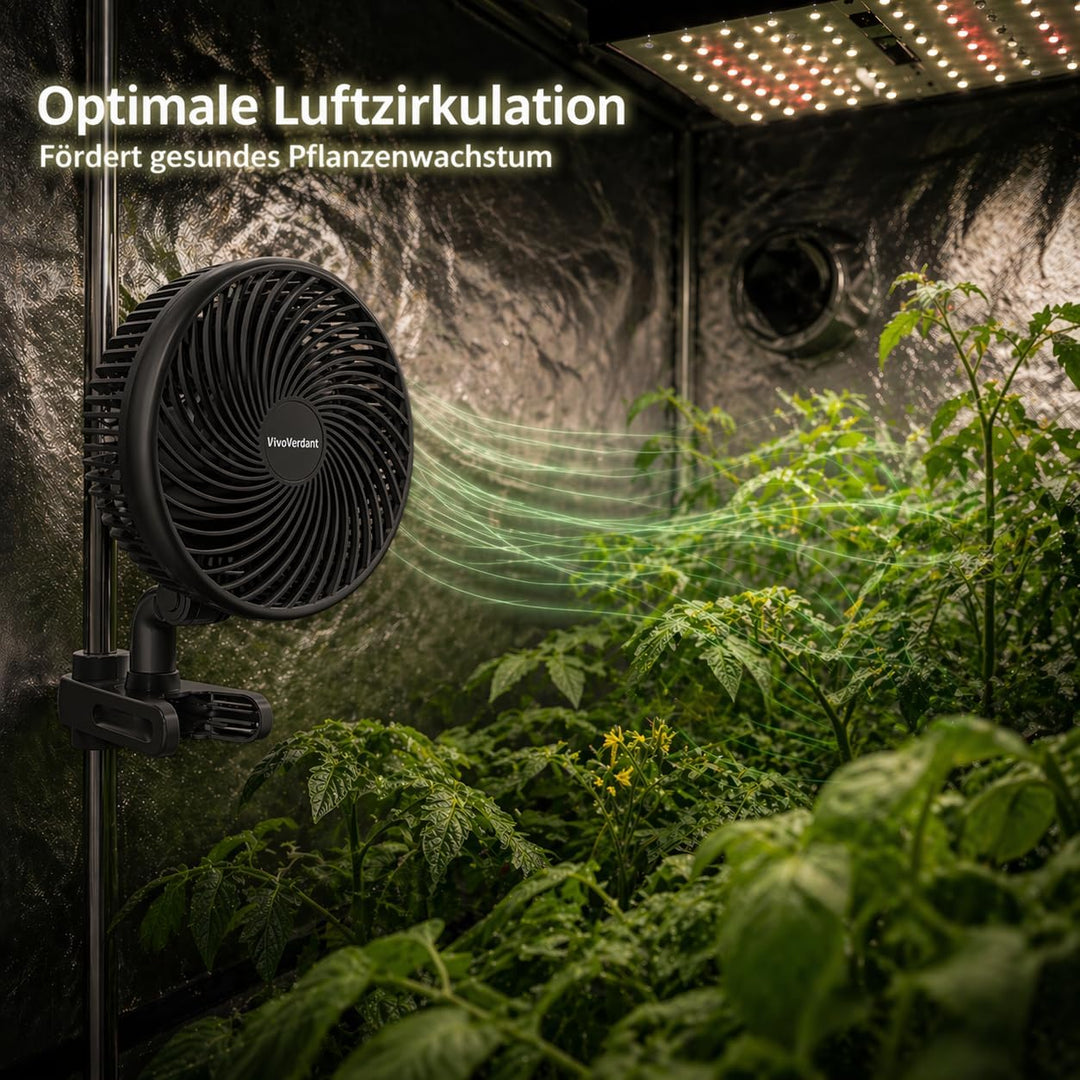 VivoVerdant Grow Ventilator Oszillierend mit Clip, 10 Stufen Klemmventilator, 330 CFM Umluftventilat