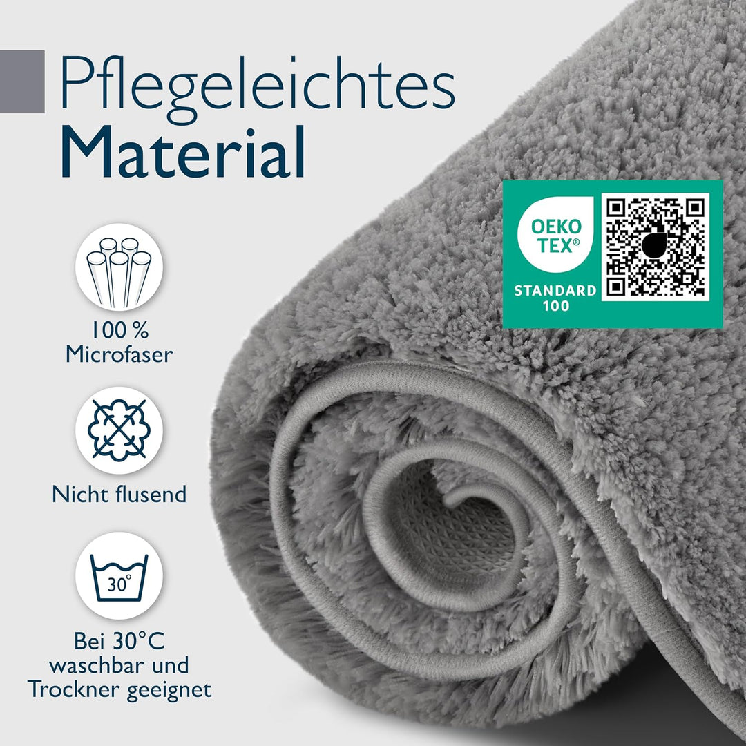 Beautissu Badematte rutschfest 100x60 cm – Duschvorleger Hochflor Badteppich rutschfest Waschbar Sha